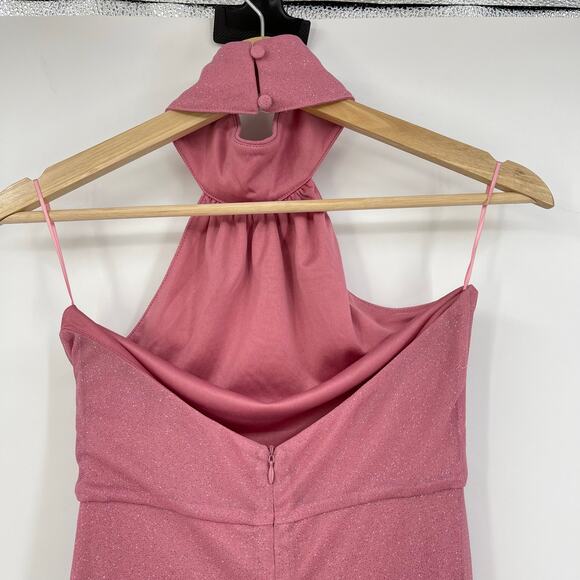 superdown | Bea Halter Maxi Dress in Pink Glitter Knit Ruched Halter S - Picture 9 of 14